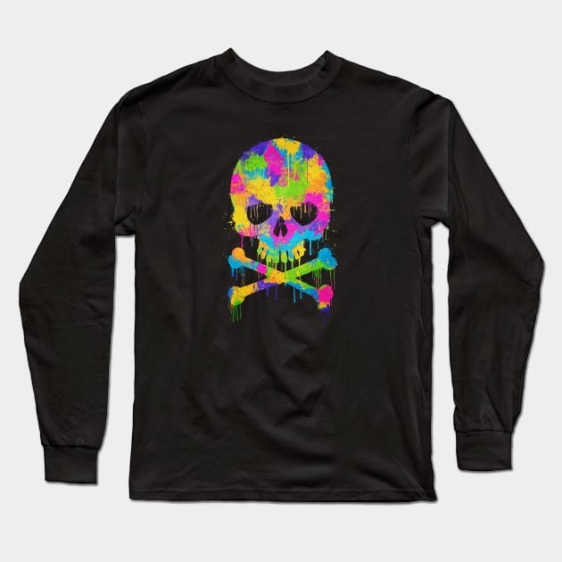 Abstract Trendy Graffiti Watercolor Skull Long Sleeve T-Shirt by badbugs